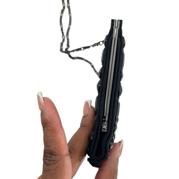 White House Black Market Black Faceted Beaded Evening Clutch Hard Case - Picture 4 of 11